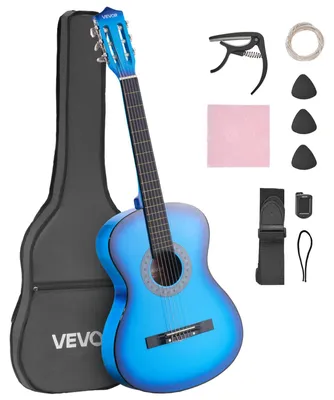 Produktbild von VEVOR Konzertgitarre, 780 mm, Holz Konzertgitarre Starter-Kit für Anfänger, mit Nylonsaiten, Gigbag, Gurt, Stimmgerät, zusätzliche Saiten, Plektren, Kapodaster, Bassholz, für Kinder Mädchen Jungen Schüler, Pink, 960 mm (38 Zoll)-a, Blau-a