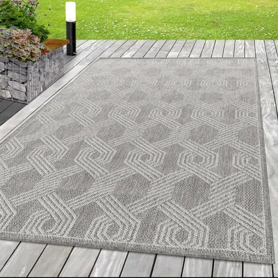 Produktbild von Outdoor-Teppich, geometrisches Muster, graue Farbe, Teppich für Terrasse/Balkon/Küche 60 x 100 cm