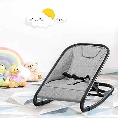 Produktbild von Klappbare 2-in-1-Babywippe und Babyschaukel, Babyliegestuhl mit 2 verstellbaren Liegepositionen, für Neugeborene bis 15 kg (Hellgrau)