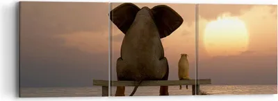 Produktbild von Bild auf Leinwand - Leinwandbild - Elefant Ufer Meer - 90x30cm - Wand Bild - Wanddeko - Wandbilder - Leinwanddruck - Bilder - Kunstdruck - Wanddekoration - Leinwand bilder - Wandkunst - CA90x30-3555