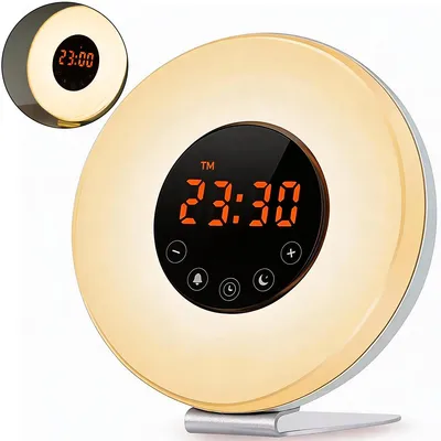 Produktbild von Intelligenter Wecker Licht,Wecken Sie das Licht auf,Sonnenuntergangssimulation, FM-Radio & Natursounds, 7 Farben Stimmungslicht