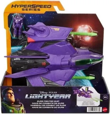 A toy Zurg Fighter Ship from Disney Pixar's Lightyear movie, presented in its retail packaging.