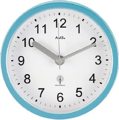 Zdjęcie produktu dla Zegar ścienny sterowany radiowo nowoczesny plastikowy niebieski 16 cm - AMS Model: 5921