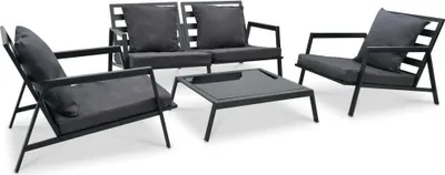 Image de The Living Store Ensemble de salon de jardin 4 pièces avec coussins Aluminium Gris foncé