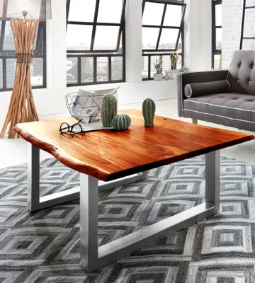 Produktbild von Refurbished Möbelretoure Baumkanten Couchtisch 120 x 80 cm Akazie/cognac silber ESRA