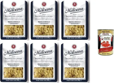 Produktbild von La Molisana Insalata di Pasta N°72,semola di grano duro, Grano decorticato a pietra Nudeln aus Hartweizengrieß aus Bronze gezogen, geschälter Weizen 6x500gr+ Italian Gourmet polpa 400gr
