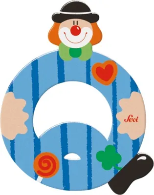 Produktbild von Trudi S.p.A., Trudi / Brandunit Sevi 81753 Holzbuchstabe Q Clown 10 cm, Türbuchstaben für das Kinderzimmer, Alphabet lernen mit Holzspielzeug, hochwerti Sonstige