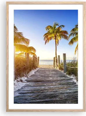 Produktbild von Gerahmtes Poster - Rahmen in heller Eiche - Strand Palmen Fußgängerbrücke - 50x70 cm - Wand Bild - Wanddeko - Wandbilder - Wandposter - Bilderrahmen - Bilder - Kunstdruck - Wandbild - P2NPA50x70-4171