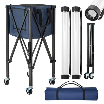 Image de Chariot pliable pour balles de tennis, panier pour 150 balles de tennis ou 260 balles de pickleball, chariot avec cadre en alliage d'aluminium, sac de transport et tube de collecte