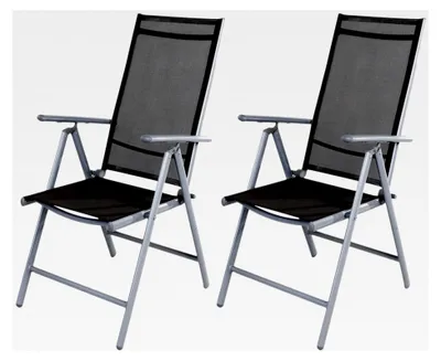 Produktbild von 2 Stück Gartenstühle - Hochlehner 7-fach verstellbar - Klappstuhl - witterungsbeständiges Aluminium - Silber/anthrazit