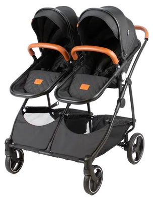 Immagine prodotto di BabyTrold Sibbi Duo night: passeggino gemellare per due bambini con sedili girevoli e rivestimento in ecopelle