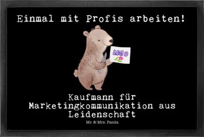 Produktbild von Mr. & Mrs. Panda Fussmatte Kaufmann für Marketingkommunikation Leidenschaft 50 x 75 cm - Schwarz - Geschenk, fußmatte, Schmutzfangmatte, Türmatte, Fußabtreter