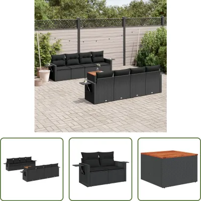 Produktbild von The Living Store 9-tlg. Garten-Sofagarnitur mit Kissen Schwarz Poly Rattan