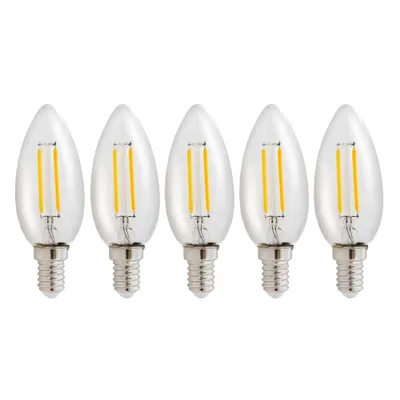 Produktbild von 5er Pack LED Leuchtmittel in Kerzenform klar mit E14 Sockel, 1 Watt 110 Lumen Warmweiß 2700K