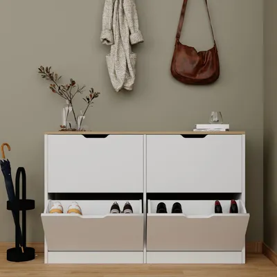Produktbild von Invorio - Schuhschrank, 121x30x79h cm Weiß, 4 Regale