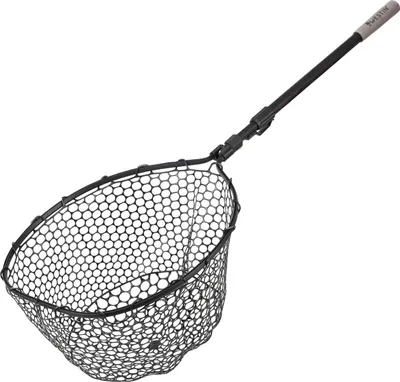 A fishing net with a telescopic handle against a white background.