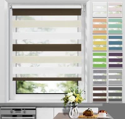 Produktbild von Allesin Doppelrollo Klemmfix ohne Bohren & mit Bohren Rollos für Fenster und Tür Weiß-beige-braun 45x130 cm Duo Rollo Klemmrollo Sichtschutz