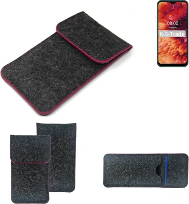 Produktbild von K-S-Trade Handy Schutz Hülle kompatibel mit Ulefone Note 8P Schutzhülle Handyhülle Filztasche Pouch Tasche Case Sleeve Filzhülle dunkelgrau rosa