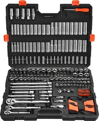 Produktbild von VEVOR Steckschlüsselsatz 225-tlg. 9,53/6,4/12,7 mm Antriebssteckschlüsselsatz Ratschensatz, SAE und metrisch, tief und flach, mit Bits Zubehör Tragkoffer, CR-V-Legierungsstahl, für Reparatur