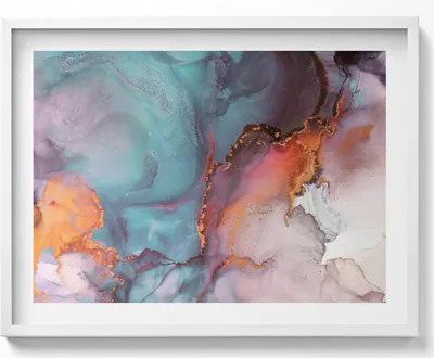 Produktbild von Türkis-goldener Marmor– Wandbild mit Rahmen – Gerahmtes Bild  – Wanddekoration – 80x60 cm –  Weiß Rahmen