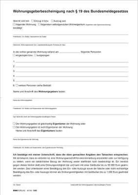 Immagine prodotto di del locatore ai sensi del § 19 della legge federale sulla registrazione (BMG) A4