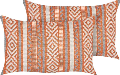 Produktbild von BELIANI Dekokissen 2er Set Mehrfarbig Baumwolle 35 x 55 cm Bezug mit Füllung Reißverschluss Geometrisches Muster Boho Wohnzimmer Schlafzimmer Deko