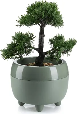Image de HowHomely | Jardinière - Botanica - 30x24 cm - Gris - Vert - Design moderne - Pieds pratiques