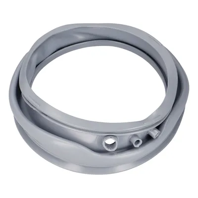 A gray rubber washing machine door seal is shown against a white background.