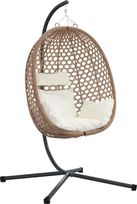 Obrázok produktu pre vidaXL Zaveslacia sedačka v tvare vajíčka, polyratan, 104 x 100 x 191 cm, svetlo krémová