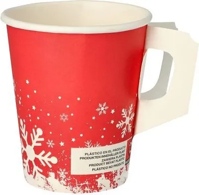 Produktbild von VEPATIM 50 Henkelbecher Kaffeebecher Glühweinbecher rot Wintertime Schneeflocke 200 ml