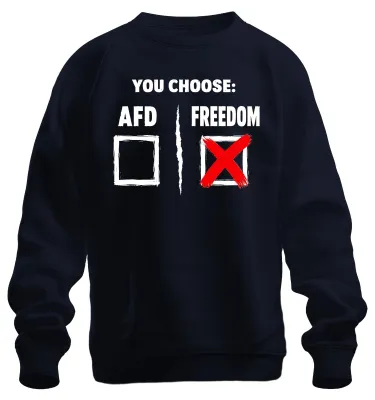 Productafbeelding van "Jij kiest voor vrijheid. Tegen rechts. Statement. Sarcasme. Politiek. Sweater/Pullover, marineblauw, 3XL."