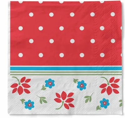Produktbild von Sovie HORECA Serviette Lea in Rot aus Tissue 33 x 33 cm, 100 Stück - Floral