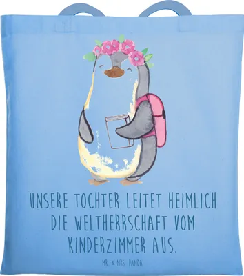 Produktbild von Mr. & Mrs. Panda Tote Bag Tochter Weltherrschaft - Sky Blue - Geschenk, Unvergessliche Momente, Kreativität, Freude, Jutebeutel, Einfallsreichtum, Familienleben, Tasche