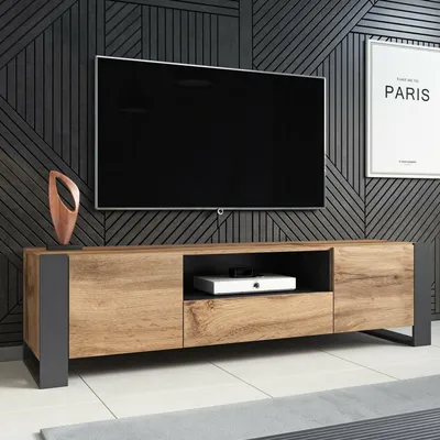 Image de Dronero - Meuble TV, 180x44x48h cm Chêne Marron, 3 Étagères