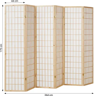 Produktbild von Homestyle4u Paravent Raumteiler 6 teilig Holz Natur Reispapier Weiß Höhe 175 cm Indoor