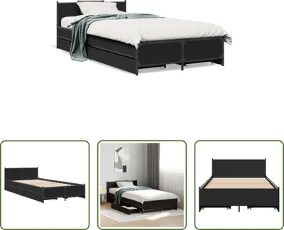 Produktbild von The Living Store Bettgestell mit Schubladen Schwarz 75x190 cm Holzwerkstoff