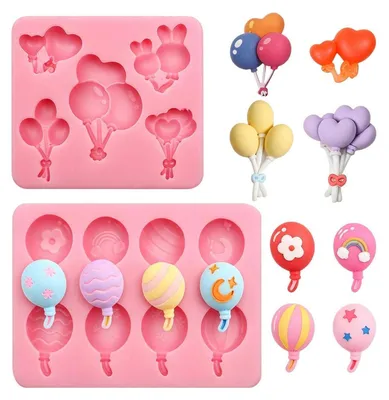 Immagine prodotto di Set di 2 stampi in silicone a forma di palloncino, color rosa, ideali per feste a tema per bambini e per la preparazione di dolci
