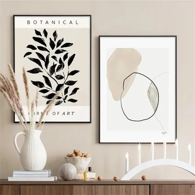 Immagine prodotto di Herfair Poster Quadri Soggiorno Set di 2 Astratto Geometrico Piante Arte Murale Tela Immagini Decorazione Murale 40 x 50 cm