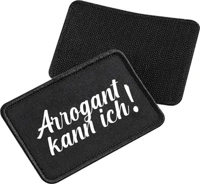 Produktbild von Huuraa Patch Arrogant kann ich Schriftzug Black 10 x 6,5cm Baumwolle Klettpatch für Mütze Geschenkidee