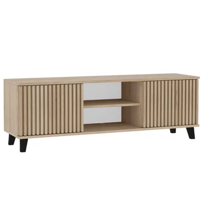Produktbild von BEAUTYSOFA | TV-Schrank HOME Modernes Lowboard in Artisan, Fernsehtisch mit 2 Türen mit Lamellen und Offenen Ablagen, Push-to-Open
