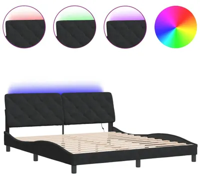 Imagen del producto de Estructura de cama vidaXL con iluminación LED, sin colchón, color negro, 180x200 cm, tapizada en terciopelo