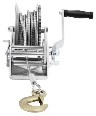 Immagine prodotto di Verricello manuale - Verricello per barche e rimorchi - Forza di trazione 1500 kg - Fune in acciaio da 10 m - Acciaio, impugnatura in gomma - 26×16×20 cm - Bianco