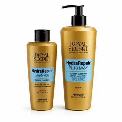 Produktbild von RickiParodi Royal Secret HydraRepair Set – Shampoo 300 ml & Haarmaske 500 ml für trockenes und strapaziertes Haar