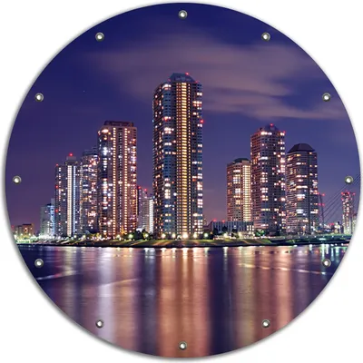 Produktbild von Wallario rundes Outdoor-Poster für Garten oder Balkon, Motiv Tokyo- Skyline bei Nacht, 90 cm Durchmesser