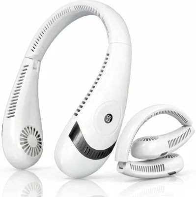 Produktbild von Mini USB-Ventilator Mobiler Halsventilator 5000mAh, Tragbarer Nackenlüfter Ohne Rotorblätter, faltbar, leise, USB-C, LED, 3 Stufen