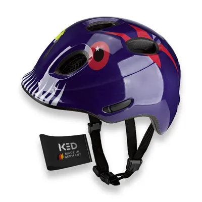 Produktbild von KED Meggy Spark Kinderfahrradhelm, 360° Verstellsystem, Reflektoren, Insektenschutznetz, Farbe: Monster Mood Purple Blue Glossy Größe: 45-50 (S)