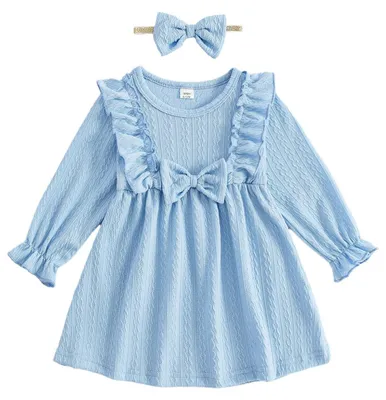 Productafbeelding van Babyjurk met Lange Mouwen en Haarband - Blauw