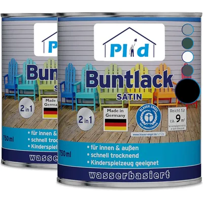 Produktbild von Plid Möbellack Buntlack Außen 1.5l - Tiefschwarz, für ca. 18m² - Holzfarbe außen & innen - Holzlack Außen wetterfest - Holzschutzfarbe Aussen & Innen