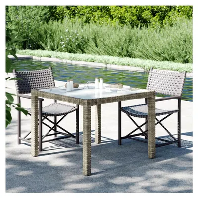 Produktbild von Gartentisch aus Polyrattan 90x90x75 cm mit gehärtetem Glas in Grau