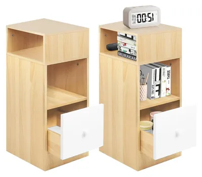 Immagine prodotto di Tavolino da notte, 2 pezzi, con 1 cassetto. Tavolino laterale, comodino, in legno, dimensioni 25 x 30 x 66 cm